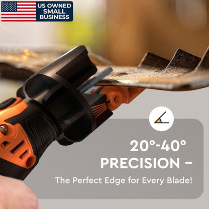 Sharp Pebble Cordless Lawn Mower Blade Sharpener – Adjustable 20°- 40° Angle Guide-Rotary Tool with Replaceable Sharpening Wheel Bits & Fast Rechargeable Battery – Effortless Precision for Lawn Care