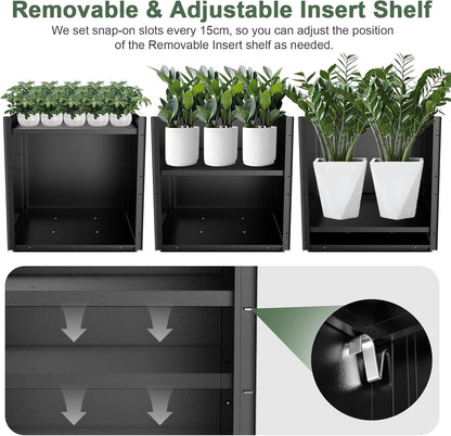 Tall Metal Planter Box for Outdoor Plants 20" L x 20" W x 20" H, Heavy Duty Steel Rectangular Planter Box with Removable Insert Shelf, Modern Décor for Outside, Indoor, Garden (Black)