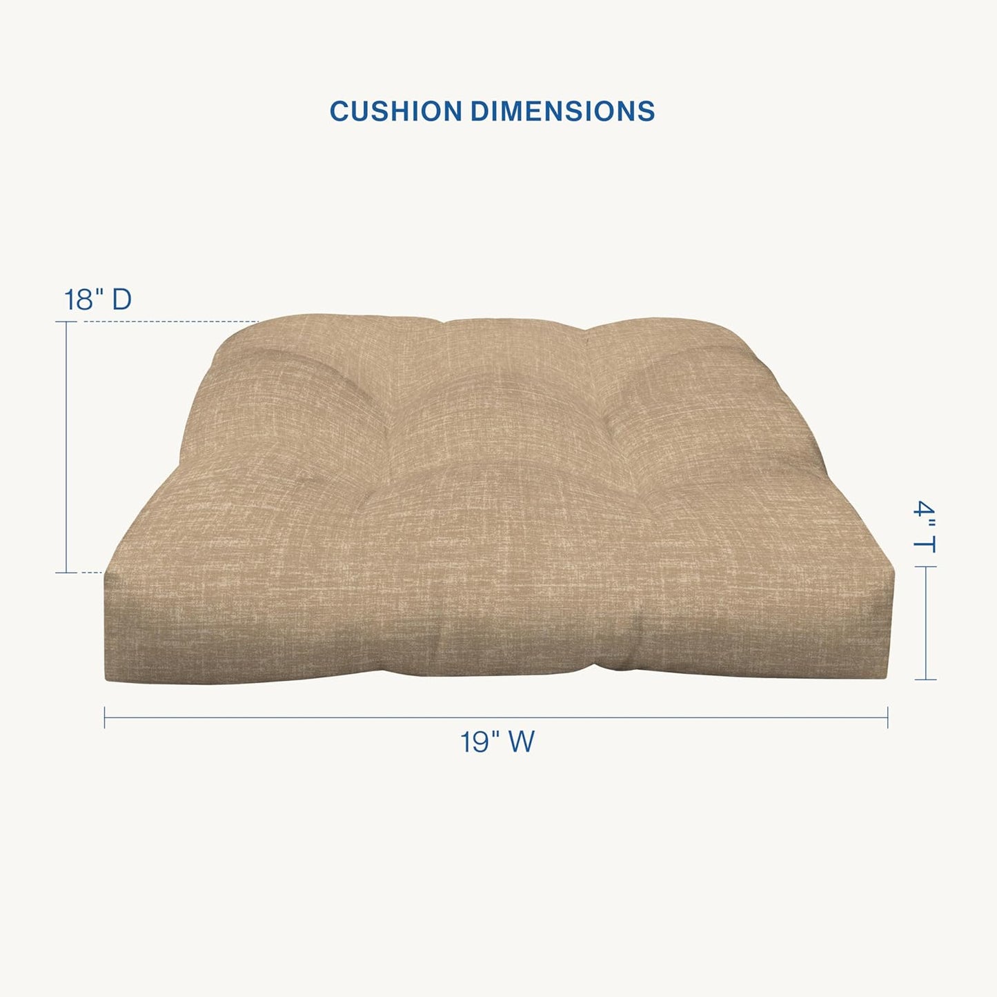 Honeycomb Outdoor Essentials Set of 2 Tufted Seat Pads, 19 x 18, Hampton Texture Neutral Dining Chair Cushions for Patio Furniture