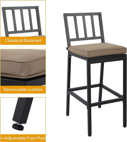 Outdoor Patio Bar Set, Bar Height Patio Dining Set, Weather-Resistant Bistro Counter Pub Set with Cushions & Slatted Tabletop for Backyard