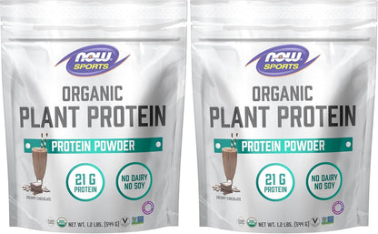 NOW Foods Sports Organic Plant Protein, Chocolate Flavor, Vegan Powder, 1 lb. (Pack of 2)
