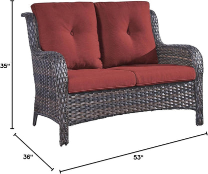 Outdoor Loveseat Patio Couch - 500 Lbs Weight Capacity Wicker Loveseat with High Backrest Wide Armrest, Small Patio Furniture Rattan 2 Seater Sofa for Balcony Deck Proch Poolside Brown