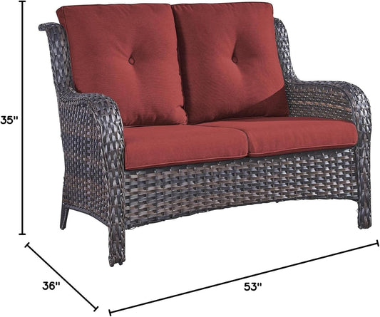 Outdoor Loveseat Patio Couch - 500 Lbs Weight Capacity Wicker Loveseat with High Backrest Wide Armrest, Small Patio Furniture Rattan 2 Seater Sofa for Balcony Deck Proch Poolside Brown