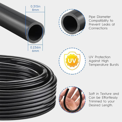 360° Automatic Drip Irrigation Kit - 5/16'' Tubing, Adjustable Universal Spray Nozzle, Copper Atomizing System for Garden/Lawn/Greenhouse - Multi-Directional Rotation, Quick Connectors, 65FT