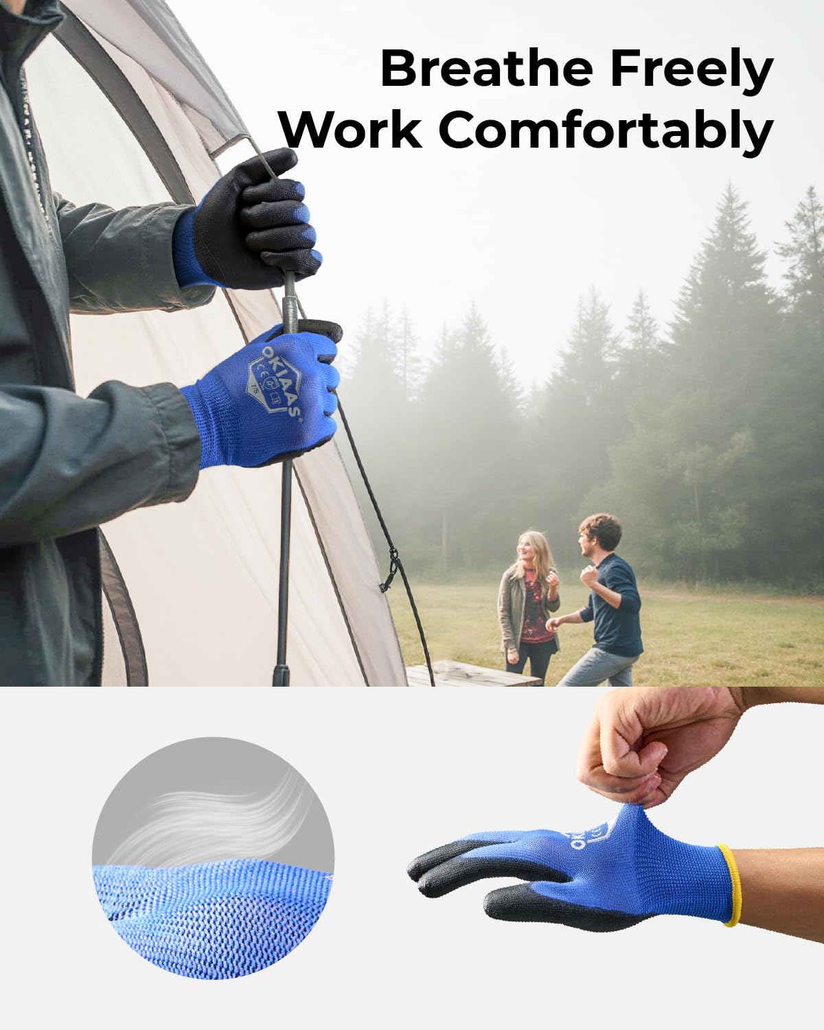OKIAAS Work Gloves for Men - Ultra Thin and Lightweight With Grip, 12 Pairs Bulk Pack Construction With Polyurethane Coating, Safety for Light Duty Work (Green, Small)