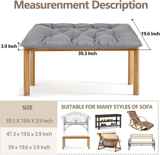39.3in Waterproof Indoor/Outdoor Garden Bench Seat Cushions，Thicken Patio Bench Soft Rocking Chairs Pad Lounger Seat for Wicker Loveseat Settee（39.3 X 19.10 in,Light Grey ）