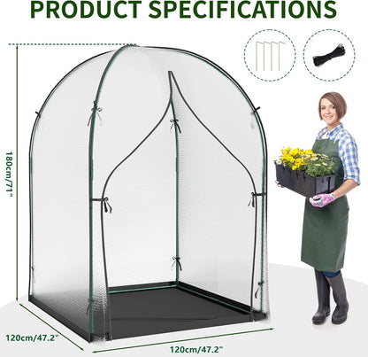 SUNYRISY Greenhouse for Outdoors with Waterproof Pad, Thick Bubble Film Cover Portable Small Mini Green House Kit for Outside, Walk in Zippered Door Grow Tent Plant Cover, 47" L x 47" W x 71" H