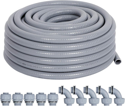 Liquid-Tight Conduit 3/4 25ft, Electrical Conduits w/UL Certification, Flexible Conduit with 5 Straight and 5 90-Degree Conduit Connector Fittings