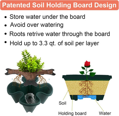 DUNCHATY Stackable Vertical Garden Planter with Wheels, 5 Tier Herb Planter Pots for Growing Vegetables and Succulents, Pine Green