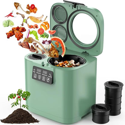 4L Electric Composter for Kitchen, Smart Countertop Compost Bin with Visible Window,Odorless & Low Noise, Auto-Cleaning,Turn Food Waste into Fertilizer, Food Waste Compost Indoor Machine, EC01