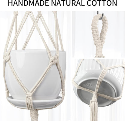 Macrame Plant Hanger, 34"/41"/46" 3 Sizes, Hanging Planters for Indoor Outdoor Plants, Flower Pot Holder with Wood Beads & Tassels for Boho Home Decor, 3 Pack, Ivory