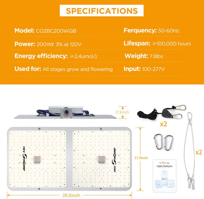 IMVSINCERE LED Grow Lights, BC200W Full-Spectrum LED Grow Light with Samsung Diodes Dimmable