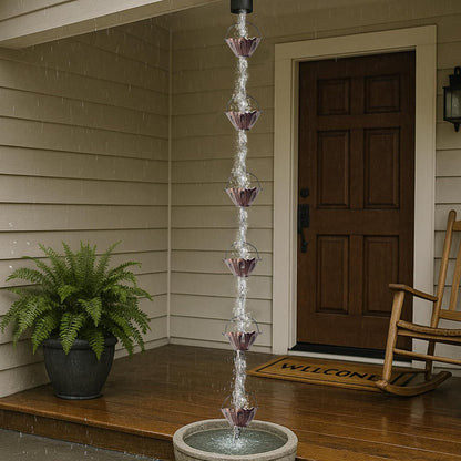 Copper Lotus Rain Chain 8.7 FT, Decorative Metal Rain Catcher with 12 Cups, Gutter Downspout Replacement