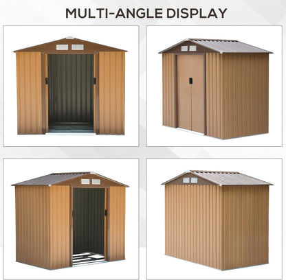 Outsunny 7' x 4' Outdoor Storage Shed, Garden Tool Metal Shed with Foundation Kit, Double Lockable Door, Air Vents and Sloping Roof, for Backyard, Patio, Lawn, Yellow
