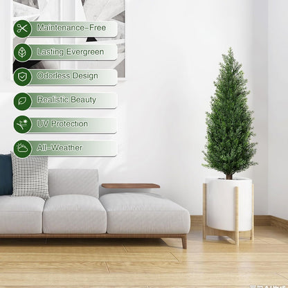 3FT Artificial Cedar Topiary Trees with Ground Spike, Set of 2 UV Resistant Fake Evergreen Bushes Shrubs Trees Artificial Plants Realistic Faux Cypress Plants for Indoor Outdoor Front Porch Garden
