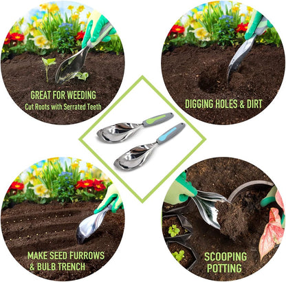 Jardineer 2Pack Garden Trowel, Stainless Steel Hand Shovel with Ergonomic Handle, Multi-Use Soil Scoops for Digging, Planting, Transplanting, Cultivating(Blue)