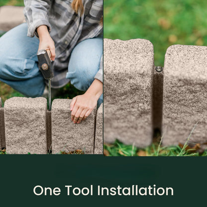 Beuta Landscape Edging | Garden Edging Border | Faux Stone Block XL for Lawn Edging, Flower Beds & Yard Edging – 4 Pack | Each Section Has 6 Blocks 48" L x 4" W x 9.5" H | 12 Spikes | Cobblestone