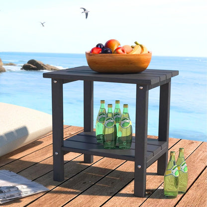Weather Resistant Outdoor Side Table, Adirondack HDPE Small Outdoor Table, 2-Tier Small Patio Tables for Outside or Indoor, Black
