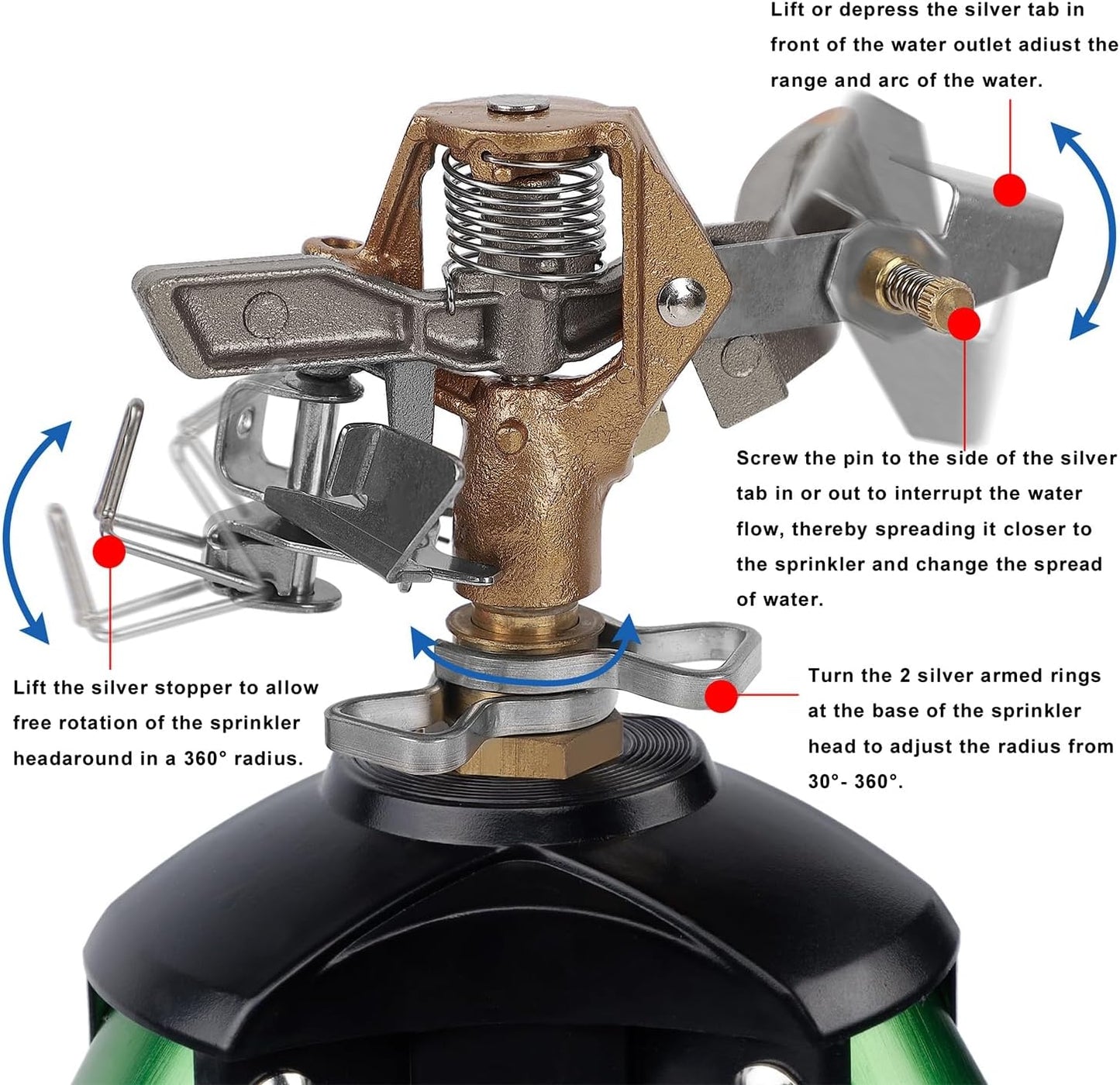 Biswing Impact Sprinkler Head on Tripod Base, Heavy Duty Lawn Sprinklers, 360 Degree Large Area Irrigation, Brass Sprinkler Nozzle & Solid Alloy Metal Extension Legs Flip Locks, 2 Pack