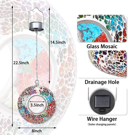 Mosaic Bird Feeders for Outside Hanging with Round Shape Glass Container Fly Through Solar Bird Feeder for Garden Decor (Multicolor)