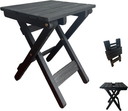 Outdoor Side Table, No Assembly Folding Wooden End Table for Outside or Indoor, Small Patio Tables for Camping, Pool, Bathroom, Backyard and Porch (Black)