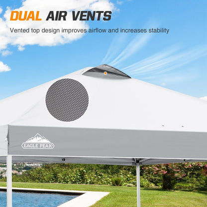 EAGLE PEAK Pop Up Canopy Tent with Wheeled Carry Bag, 8 Stakes, 4 Ropes, 4 Weight Bags, Easy Set Up Tent Canopy, 10x10 ft, 100sqft of Shade, White