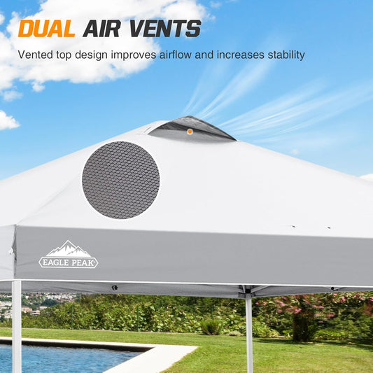 EAGLE PEAK Pop Up Canopy Tent with Wheeled Carry Bag, 8 Stakes, 4 Ropes, 4 Weight Bags, Easy Set Up Tent Canopy, 10x10 ft, 100sqft of Shade, White