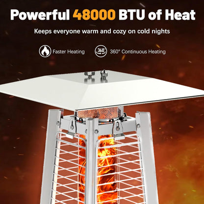 FOOWIN Propane Patio Heater, 48,000 BTU Outdoor Patio Heater with Wheels/Waterproof Cover & Gloves,Silver Grey