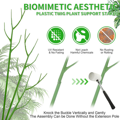 6 Pack 39.37" Detachable Twig Plant Support Stakes Set, Blends in to Plant, Branch Plant Sticks with Orchid Clips Twist Plant Ties, Twig Trellis for Indoor Outdoor Plants Potted Plants Flower