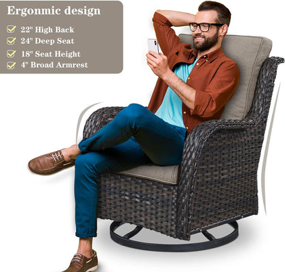 4 Piece Patio Furniture Set with Fire Pit Table - 41inch 50000 BTU Propane Fire Pit Table with High Back Loveseat Glider Chair and 2 Swivel Rocker Chair for Casual Gathering