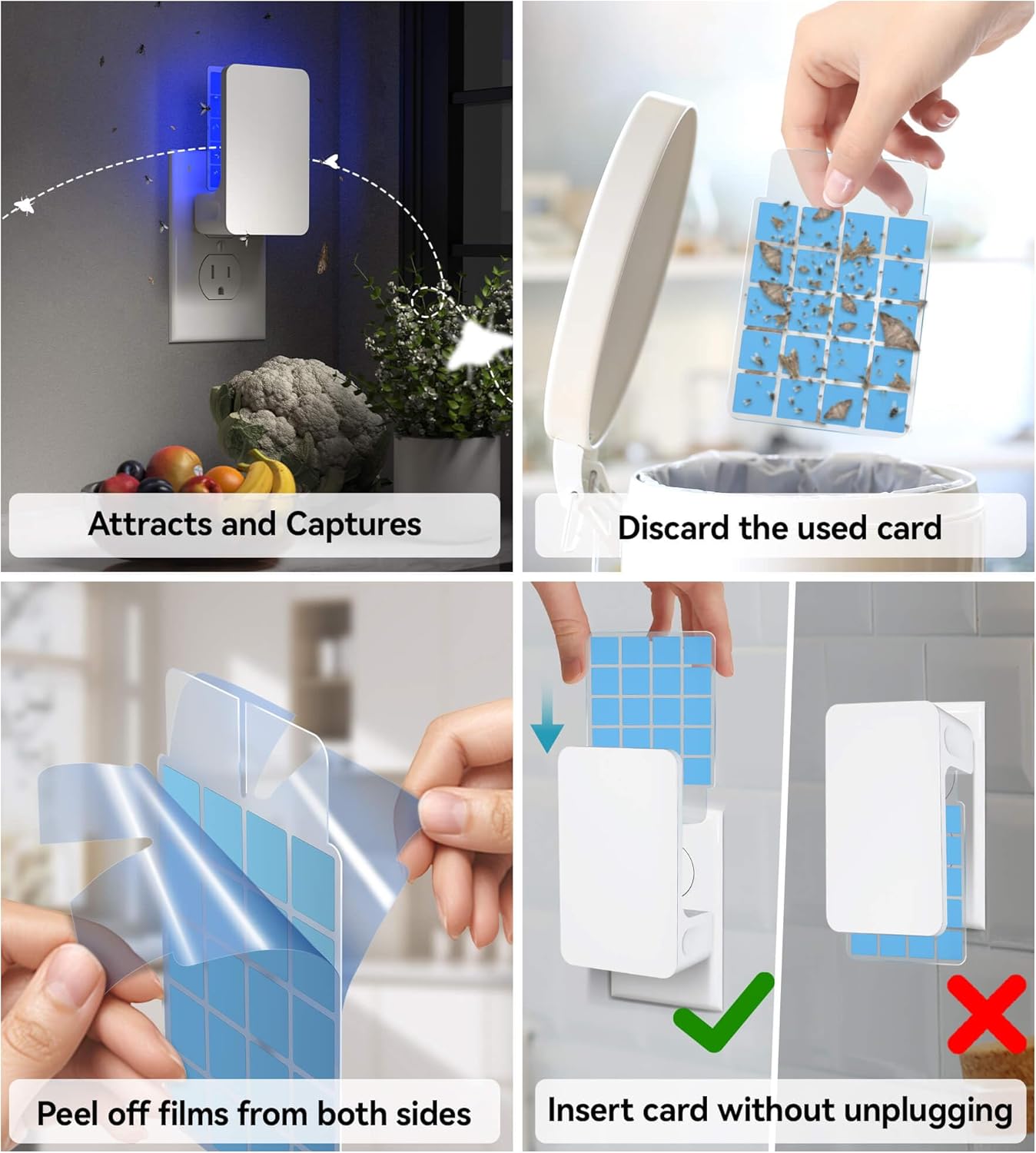 Innovative Double-Sided Flying Insect Trap for House Indoor, Plug-in Light Bug Catcher Killer for Flies, Fruit Fly, Gnats, Mosquito, Moths, Best Home Sticky Traps for Indoors Pest Control