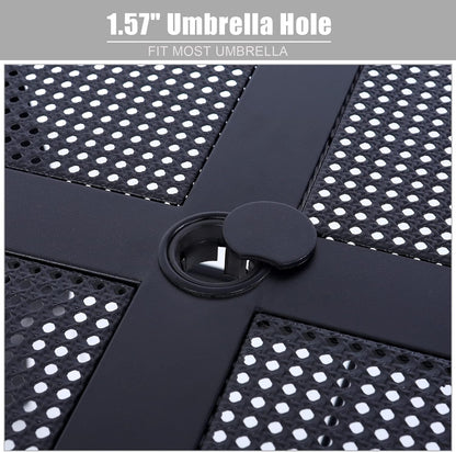 PHI VILLA 37 Inch Outdoor Dining Table Metal Steel Mesh Patio Dining Table Umbrella Table with 1.57" Umbrella Hole (Mesh)