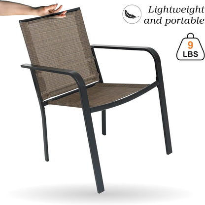 7-Piece Outdoor Patio Dining Set, 6 Stackable Patio Outoor Chairs & Rectangular Dining Table with All Weather Frame Furniture Set - Brown Tan