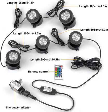RGB Pond Lights with Timer, Super Bright LED Underwater Submersible Colorful Landscape Spotlights, Remote Control IP68 Waterproof Fountain Lights for Fish Aquarium Tank Garden Yard (Set of 5)
