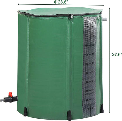 Collapsible Rain Barrel, 50 Gallon Portable Rainwater Collection System, Rain Catcher Barrel with Volume Scale Mark, Spigots and Overflow Kit, Rain Water Barrel Collector for Garden, Green