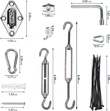 Shade Sail Hardware Kit 6 inch turnbuckles for Triangle Rectangle Sun Shade Sail Outdoor Installation turnbuckles for Cables Wire for Outdoor,Garden,Kitchen,Craft,235PCS