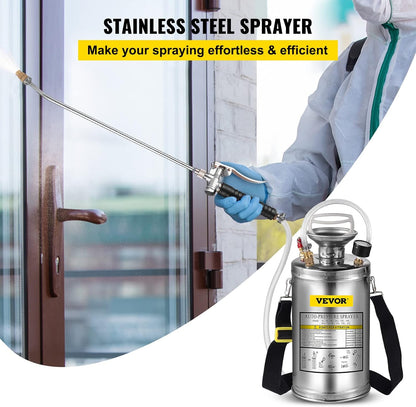 Happybuy 1.5 Gallon Stainless Steel Sprayer, 16" Wand&3.3FT Reinforced Hose, Hand Pump Sprayer with Pressure Gauge, Safety Valve&Adjustable Nozzle, Weed Sprayers for Lawn, Gardening & Sanitizing