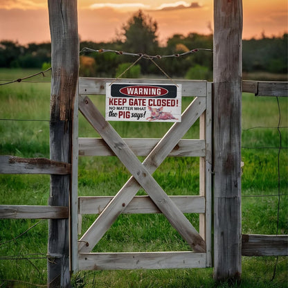 Rustic Warning Gate Plaque - Decorative Wooden Pig Sign for Farm Fence & Wall Gate Decor
