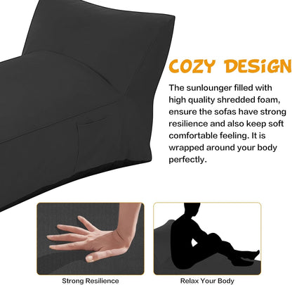 Modern-Depo Outdoor Chaise Lounge Chair, Sunbed UV Resistant Sofa Couch Patio Furniture Waterproof Outside Sunlounge Reclining Sunbathing Bed Comfy Single Chaise Daybed for Garden, Pool, Beach, Black