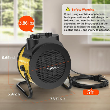 Space Heaters for Indoor Use, 1500W PTC Electric Heater with 90°Adjustable Angle, Fast Safety Heat, Small Portable Heater for Office Home(Yellow)