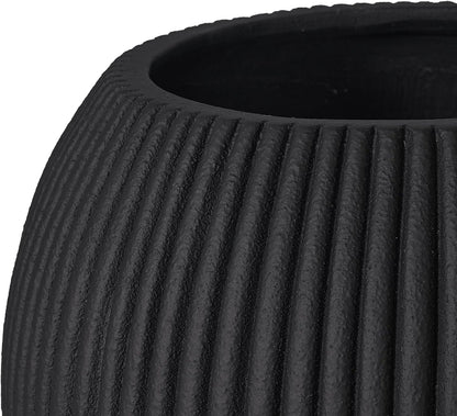 16 Inch Handmade Concrete Outdoor Planter - Classic Striped Design | Fiberglass & Composite Material | Durable for Commercial & Home Decor