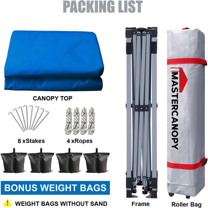 MASTERCANOPY Durable Pop-up Canopy Tent with Roller Bag (10x10, Blue)