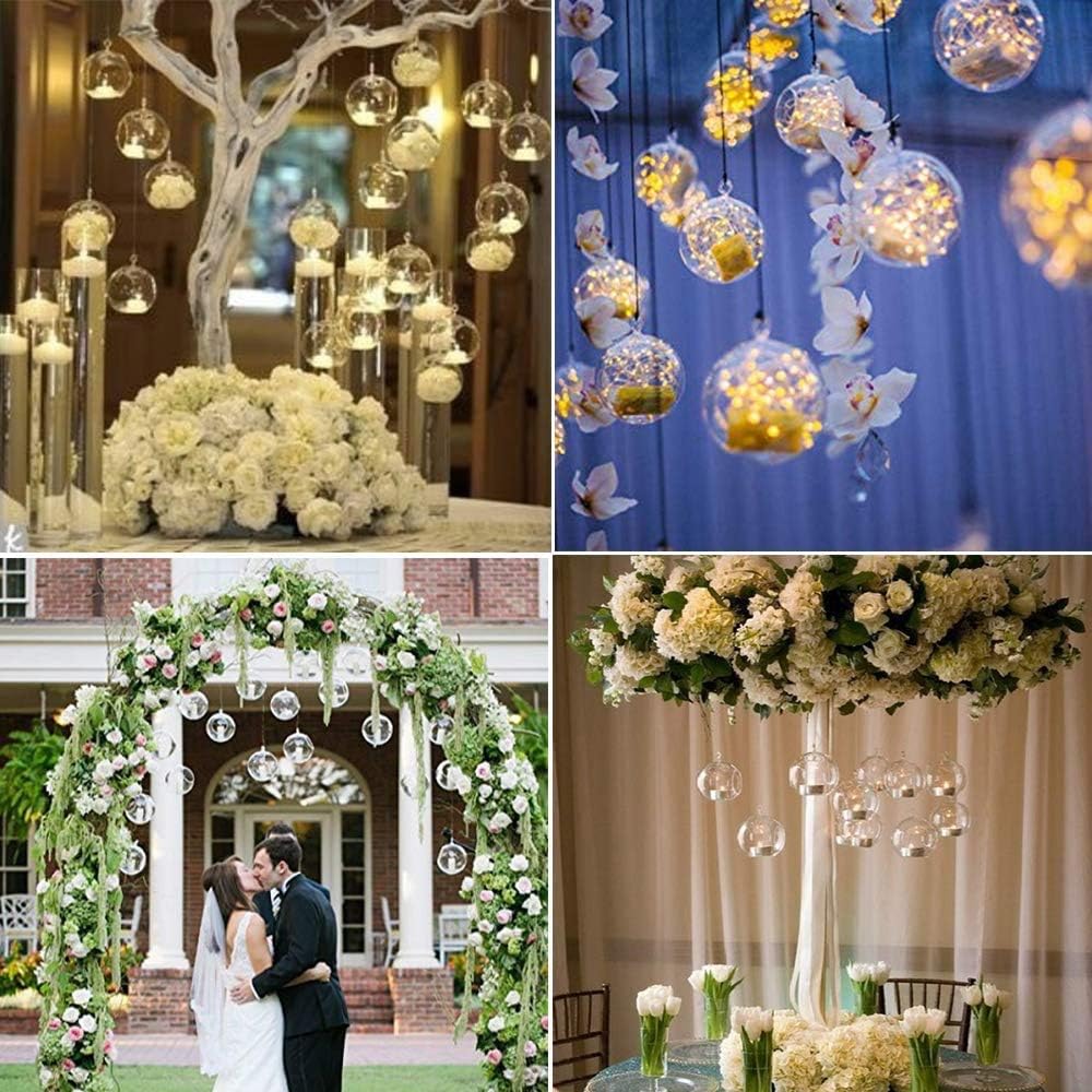 Sziqiqi 3.15inch Glass Globes Glass Bulbs Hanging Tea Light Holder Terrarium Container Wedding Centerpiece Backyard Decoration Christmas Ornaments 90pcs+10 Extra