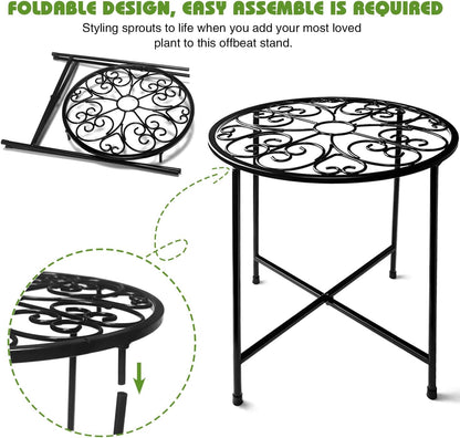 Plant Stand Indoor Outdoor, 15" Tall Flower Pot Stand, Round Metal Corner Plant Stand for Flower Pot, Rustproof Flower Plant Holder for Home, Garden, Patio, Plant Lovers, Housewarming (Set of 1)