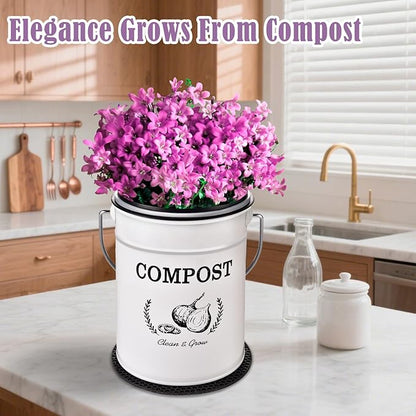 AOSION Countertop Compost Bin Kitchen,Odorless Indoor Compost Bin with Lid and Compost Bags,Compost Bucket Composter Container for Food Waste,White