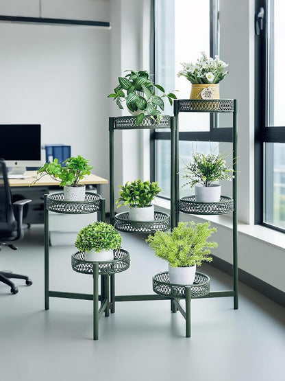 7 Tier Metal Corner Plant Stand Indoor Outdoor, Folding Tall Plant Rack, Heavy Duty Wrought Iron Flower Pot Stand, Planter Display Rack for Living Room Balcony Garden Patio - GreenFlower