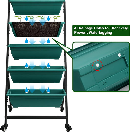 EDOSTORY 4.5 FT Height Vertical Garden Planter Removable Pale Green Raised Bed Box with 5 Container Boxes,Digging Claw Gloves,Trowel,Purning Shears for Outdoor Vegetables Flowers