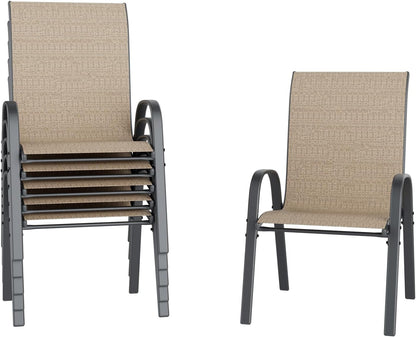 UDPATIO Patio Chairs Set of 8, Stackable Outdoor Dining Chairs with High Back, Breathable Textilene Fabric Outdoor Chair All Weather, 350LBS Capacity for Garden, Backyard (Brown)