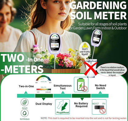 HSLGOVE Soil Test Kit, 2-in-1 Soil Moisture Meter/Soil PH Meter, Dual Screen Soil Tester, Soil Moisture Meter for Plants Watering/Gardening for Lawn,Farm Indoor&Outdoor Use-AgatePurple