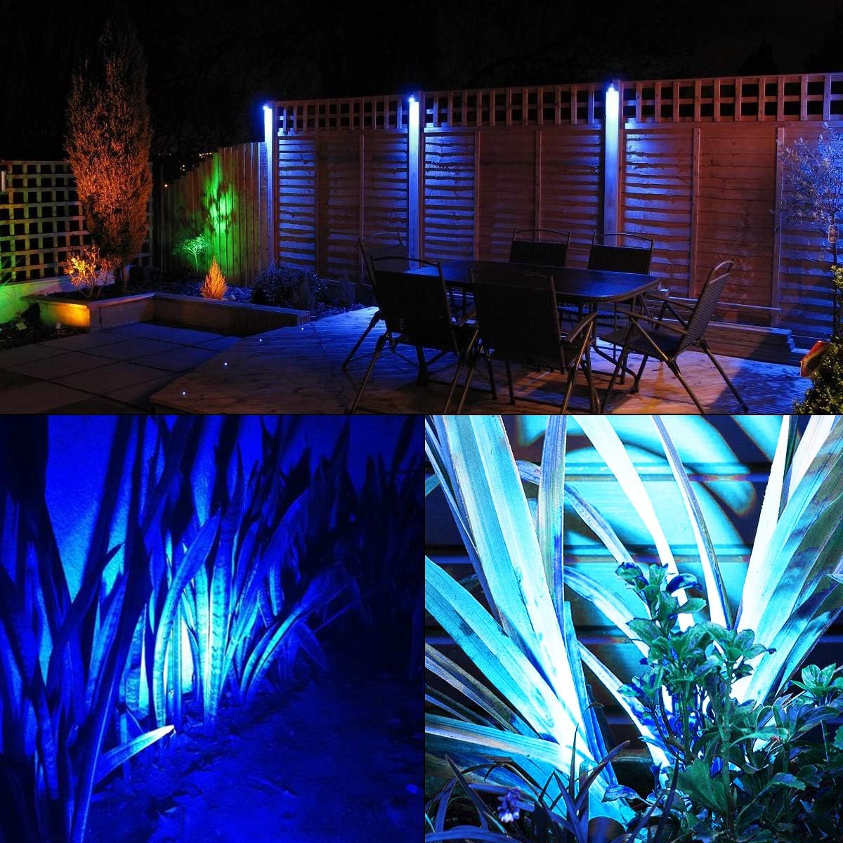 T-SUNUS Halloween Solar Spot Lights Blue Metal Outdoor Spotlights with 9.8ft Cable, IP65 Waterproof, Separated Panel for Yard Driveway Pathway Pool Christmas Tree Patio Landscaping Wall Flag Trees